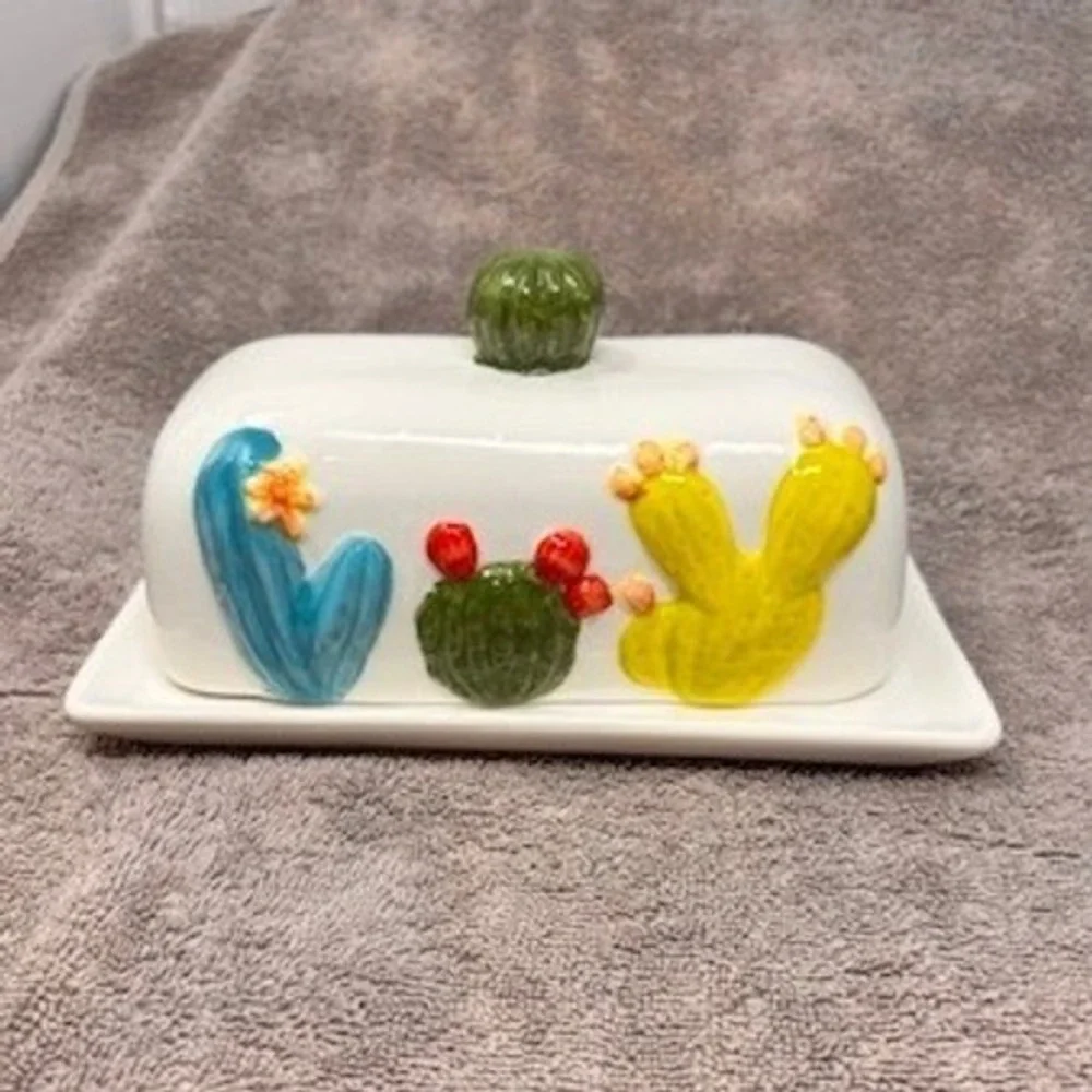 Ceramic Cactus Butter Dish Covered Southwest Desert Kitchen Decor 8